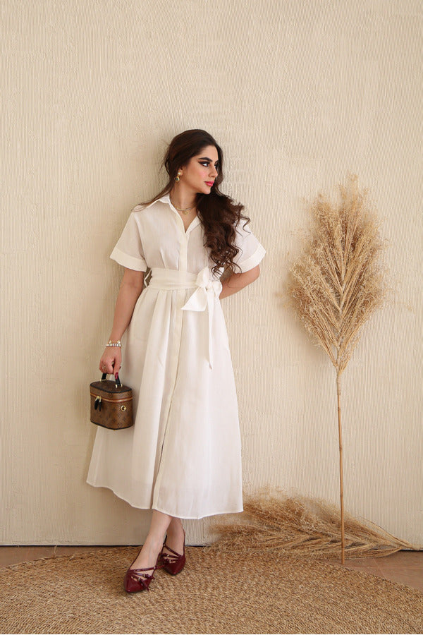 Trendy White Short Sleeve Midi Dress