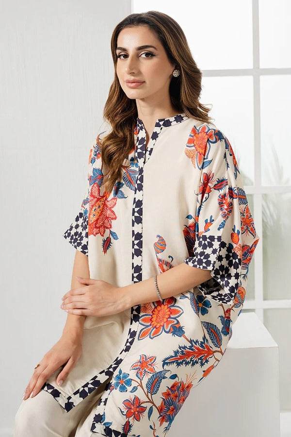 Cream and Coral Digital Printed Co-Ord Set