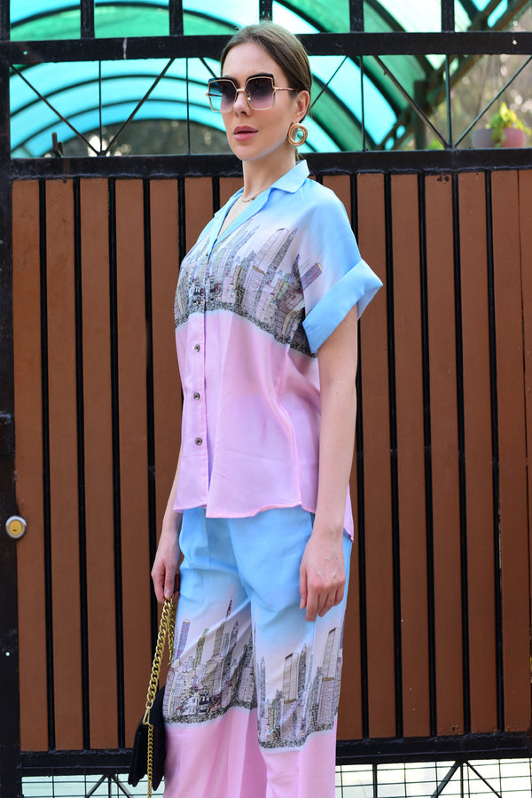 Blue and Pink Printed Co-ord Set