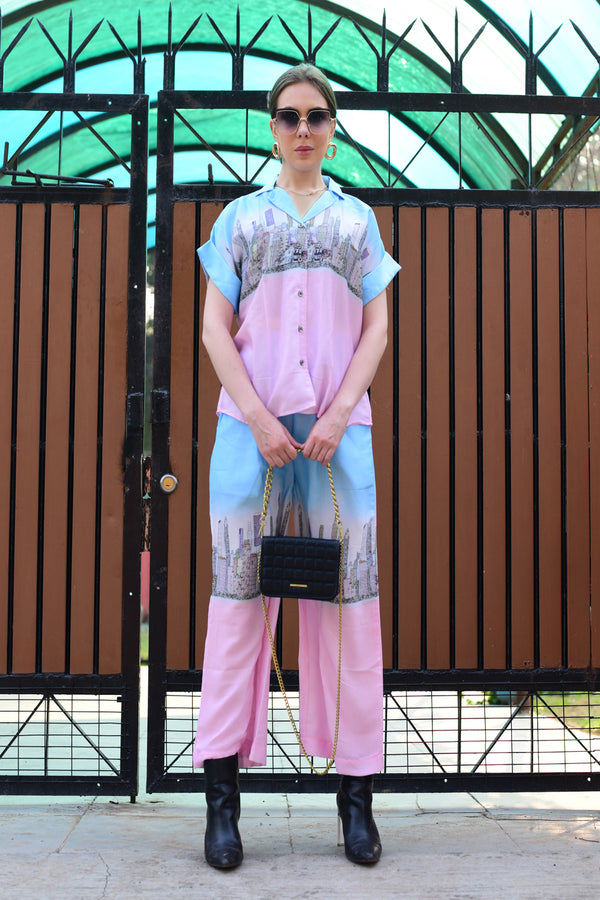 Blue and Pink Printed Co-ord Set