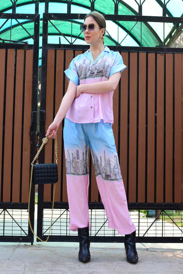 Blue and Pink Printed Co-ord Set