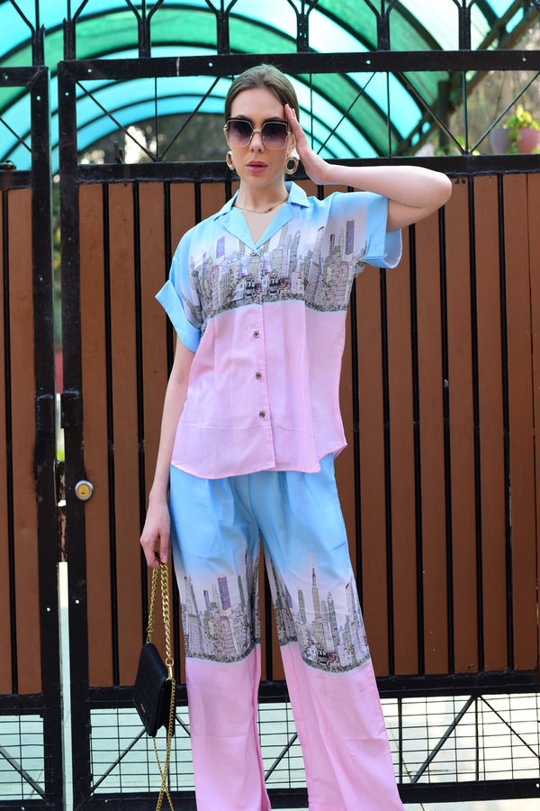 Blue and Pink Printed Co-ord Set
