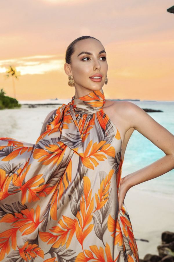 Russian Satin Floral Dress