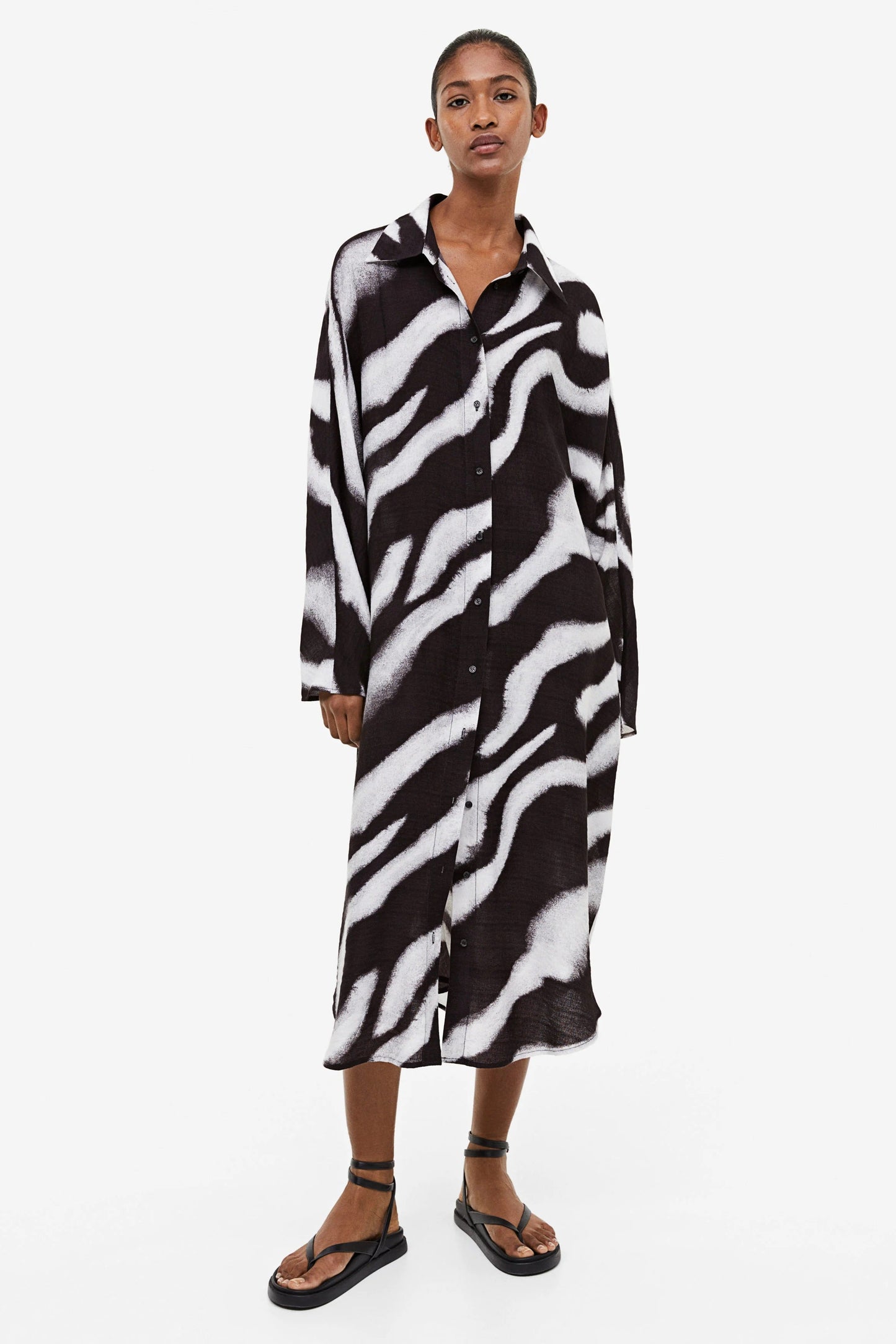 Black & White Oversized Shirt Dress