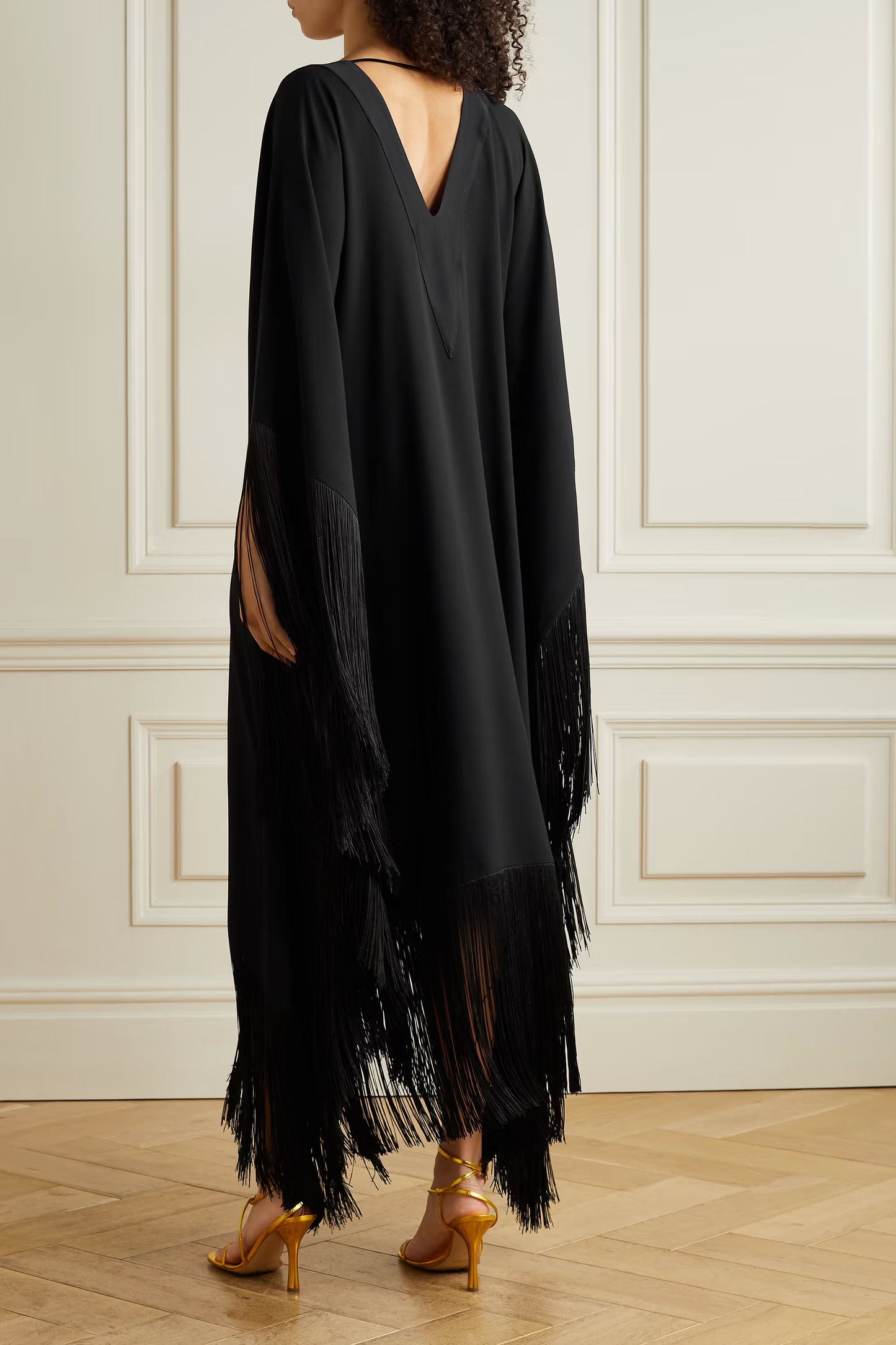 Black V- Neck Fringe Kaftan Dress