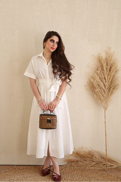 Trendy White Short Sleeve Midi Dress