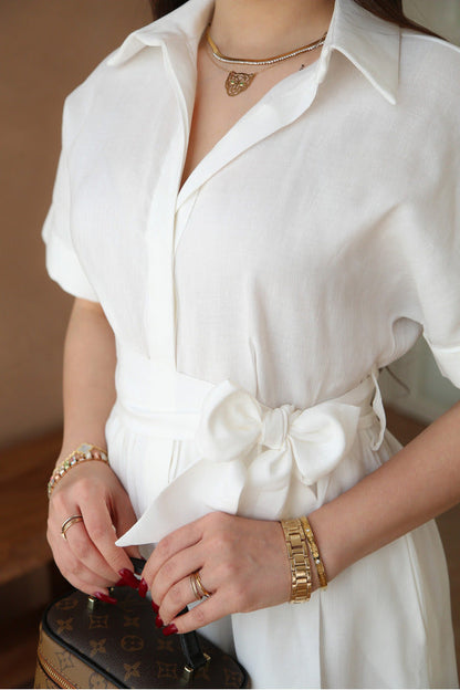 Trendy White Short Sleeve Midi Dress
