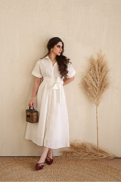Trendy White Short Sleeve Midi Dress