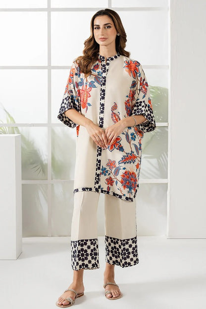 Cream and Coral Digital Printed Co-Ord Set