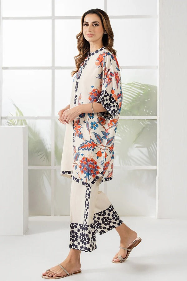 Cream and Coral Digital Printed Co-Ord Set