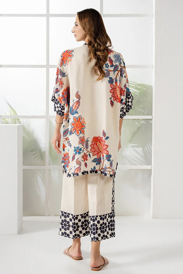 Cream and Coral Digital Printed Co-Ord Set