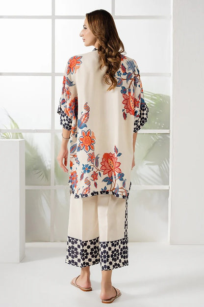 Cream and Coral Digital Printed Co-Ord Set