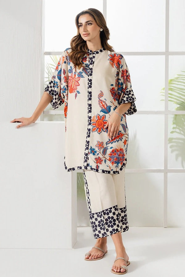 Cream and Coral Digital Printed Co-Ord Set