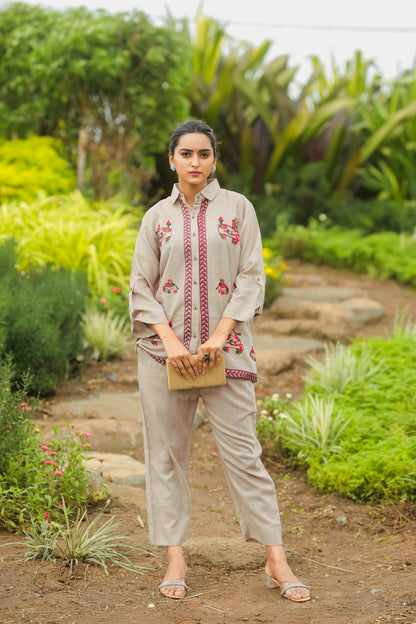 Elephant Embroidery Linen Co-Ord Set