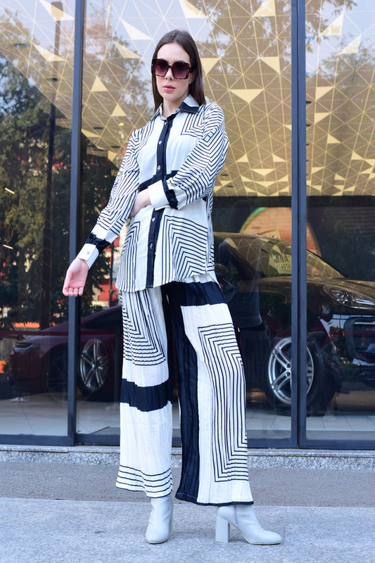Striped Longline White and Black Co-Ord Set