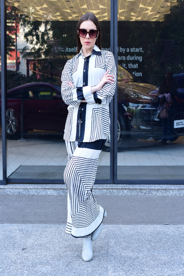 Striped Longline White and Black Co-Ord Set