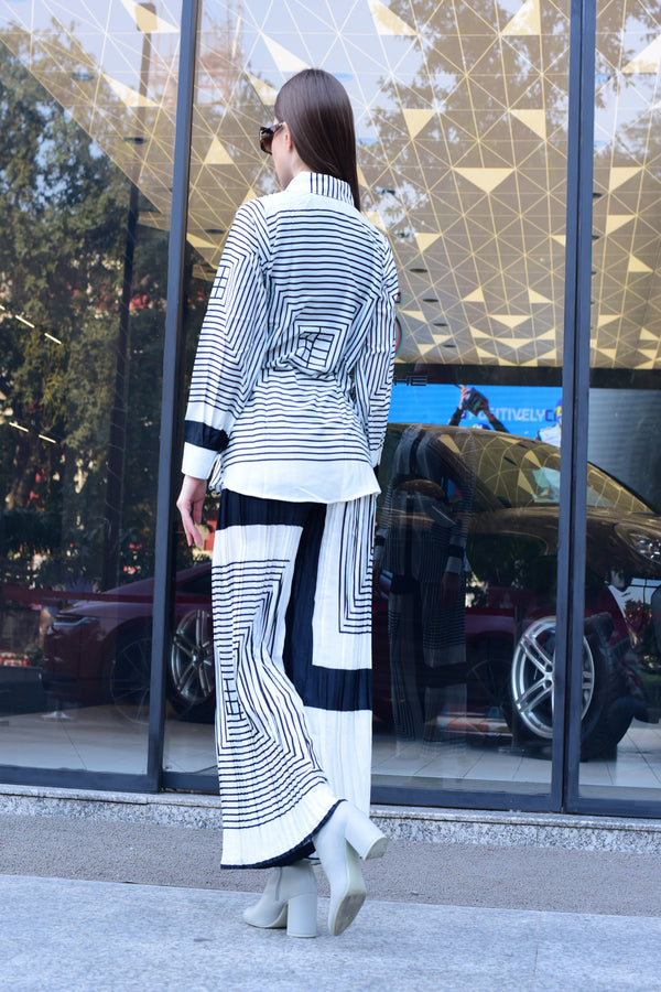 Striped Longline White and Black Co-Ord Set