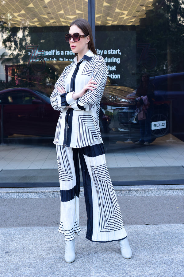 Striped Longline White and Black Co-Ord Set
