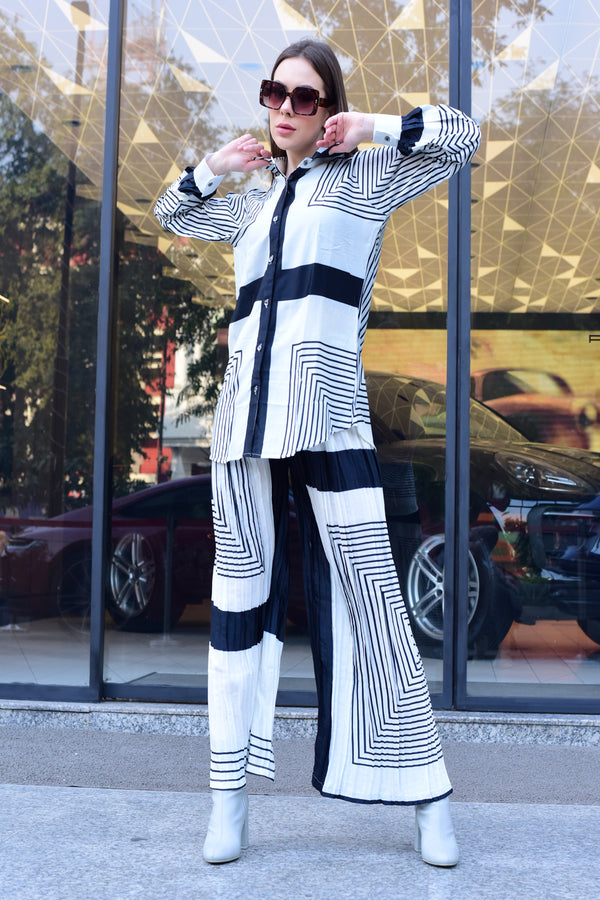 Striped Longline White and Black Co-Ord Set