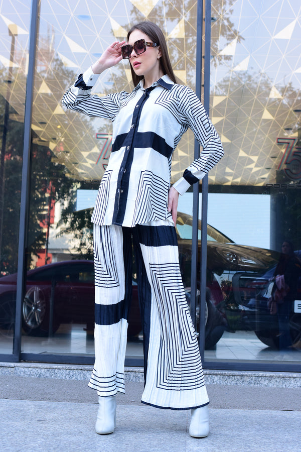 Striped Longline White and Black Co-Ord Set