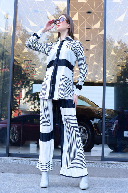 Striped Longline White and Black Co-Ord Set