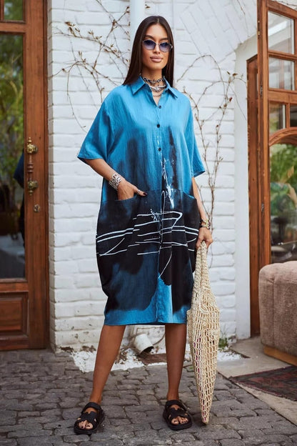 Ink Wash Printed Cotton Blend Shirt Available in 4 Colour