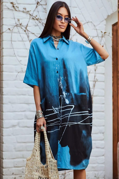 Ink Wash Printed Cotton Blend Shirt Available in 4 Colour