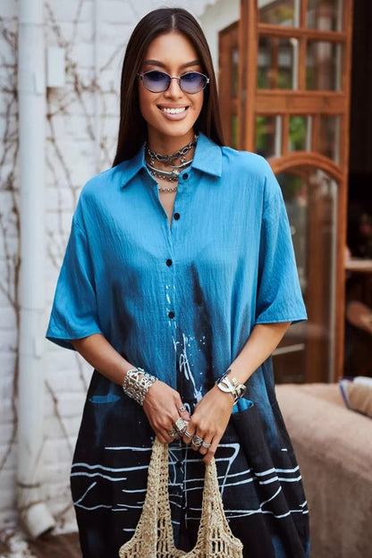 Ink Wash Printed Cotton Blend Shirt Available in 4 Colour