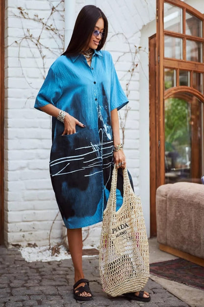 Ink Wash Printed Cotton Blend Shirt Available in 4 Colour