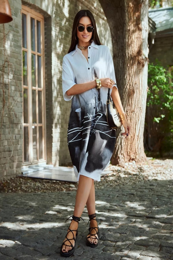 Ink Wash Printed Cotton Blend Shirt Available in 4 Colour