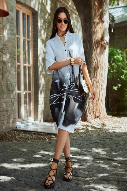 Ink Wash Printed Cotton Blend Shirt Available in 4 Colour