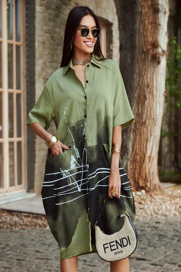 Ink Wash Printed Cotton Blend Shirt Available in 4 Colour