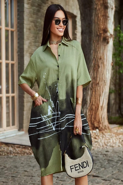 Ink Wash Printed Cotton Blend Shirt Available in 4 Colour