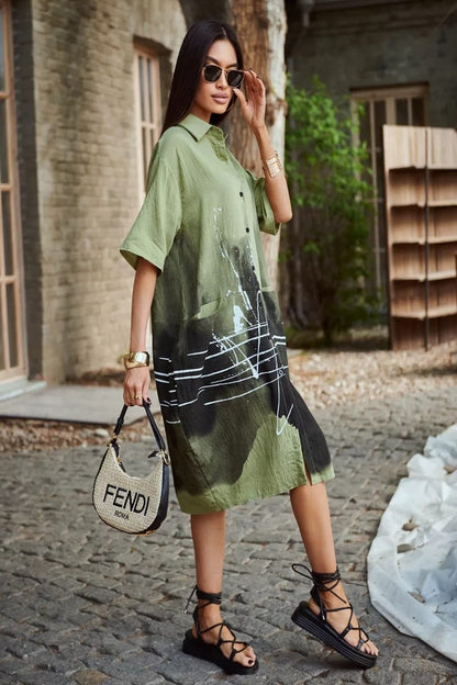 Ink Wash Printed Cotton Blend Shirt Available in 4 Colour