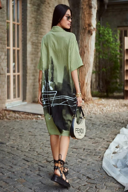 Ink Wash Printed Cotton Blend Shirt Available in 4 Colour