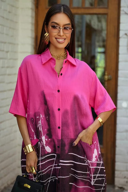 Ink Wash Printed Cotton Blend Shirt Available in 4 Colour