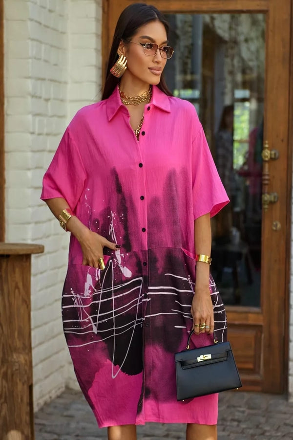 Ink Wash Printed Cotton Blend Shirt Available in 4 Colour