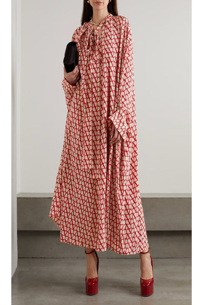 Red Geometric Printed Long Kaftan