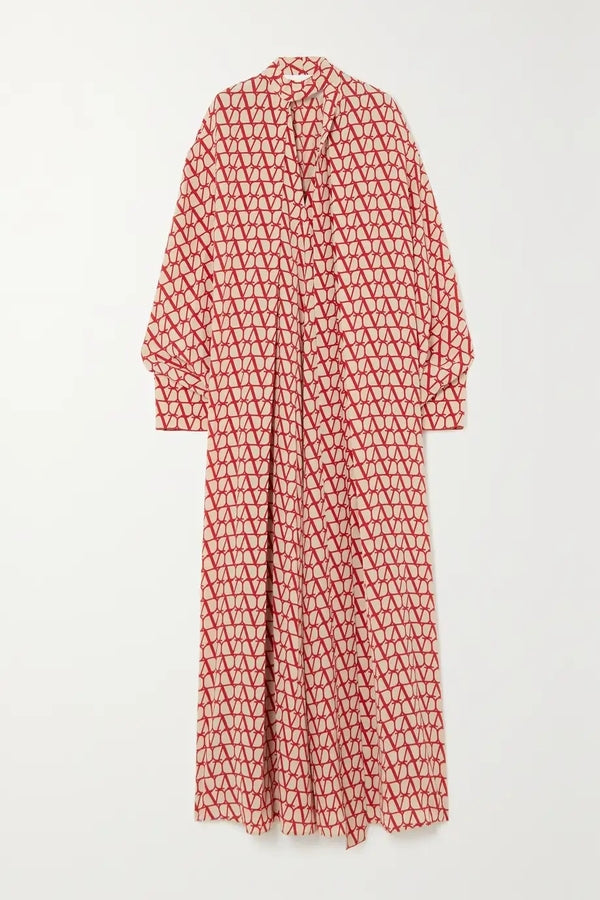 Red Geometric Printed Long Kaftan