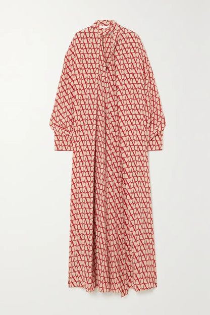 Red Geometric Printed Long Kaftan