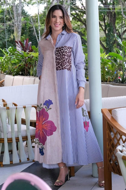 Elegant Peacock & Floral Printed Dress