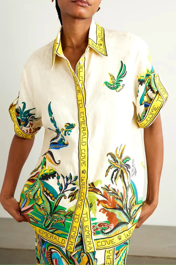 Emerald Cove Design Button-Down Shirt