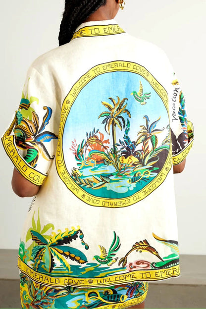 Emerald Cove Design Button-Down Shirt