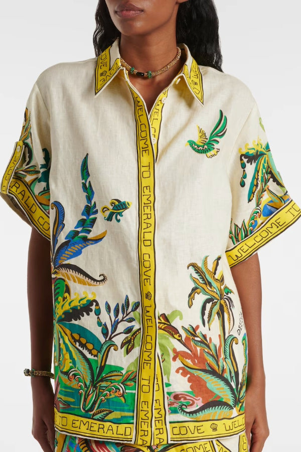 Emerald Cove Design Button-Down Shirt