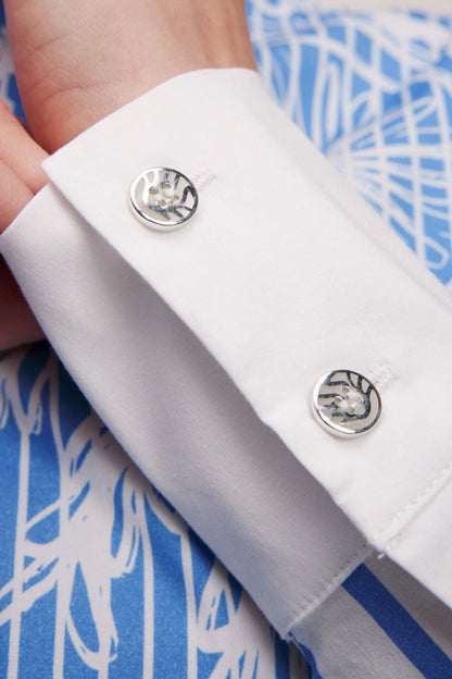 Elegant Blue Pinstripe Floral Printed Shirt Dress