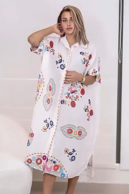 Elegant Printed Oversized Shirt Dress