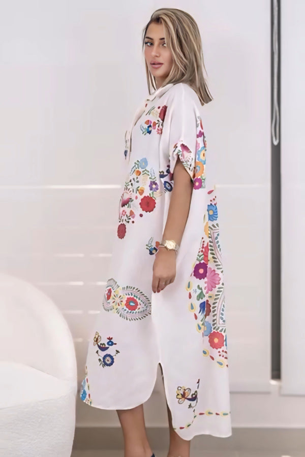 Elegant Printed Oversized Shirt Dress