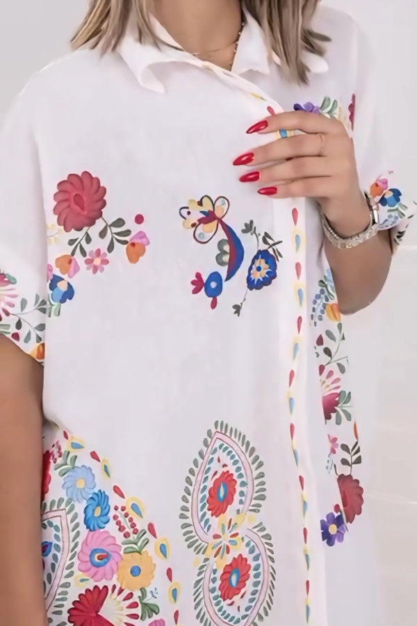 Elegant Printed Oversized Shirt Dress