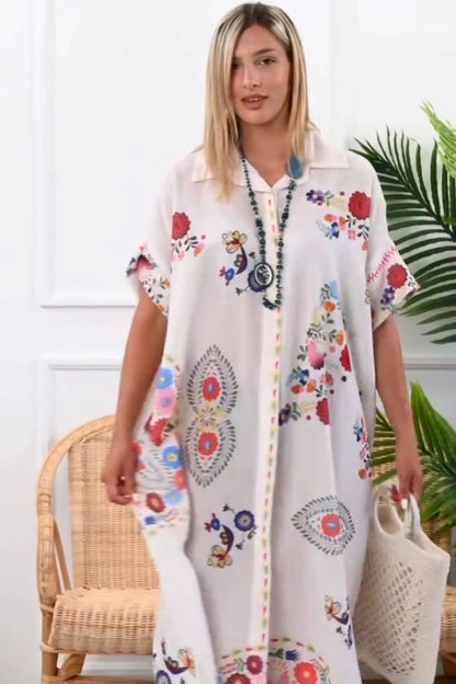 Elegant Printed Oversized Shirt Dress