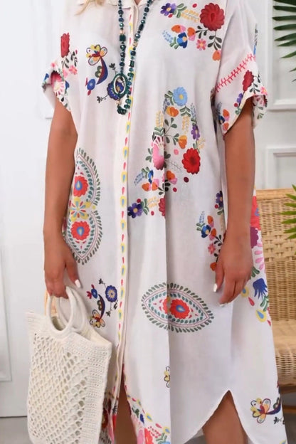 Elegant Printed Oversized Shirt Dress